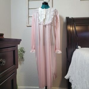 Vintage Just For Women Pink/White Quilted Lace Nightgown Embroidery Size 22W/24W